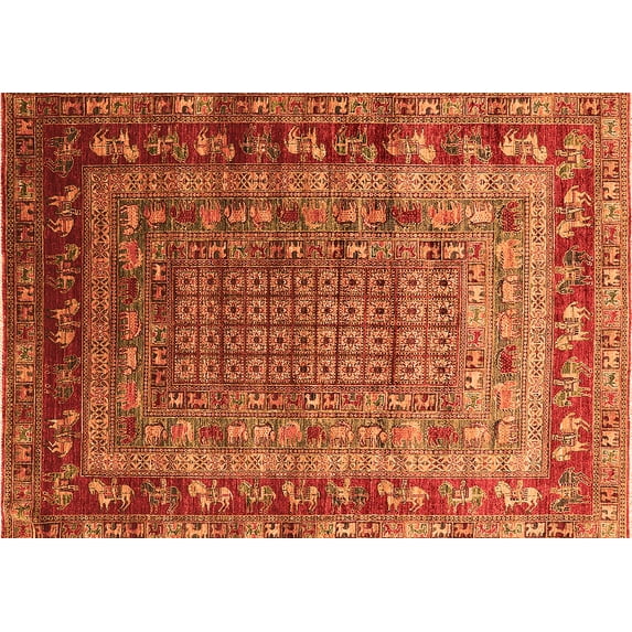 Ahgly Company Indoor Rectangle Oriental Orange Industrial Area Rugs, 8' x 10'