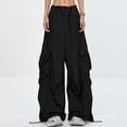 thumbnail image 2 of XIAONU Women's Cargo Parachute Pants Wide-Leg Drawstring Trousers Lightweight Streetwear Daily Casual Bottoms, 2 of 5