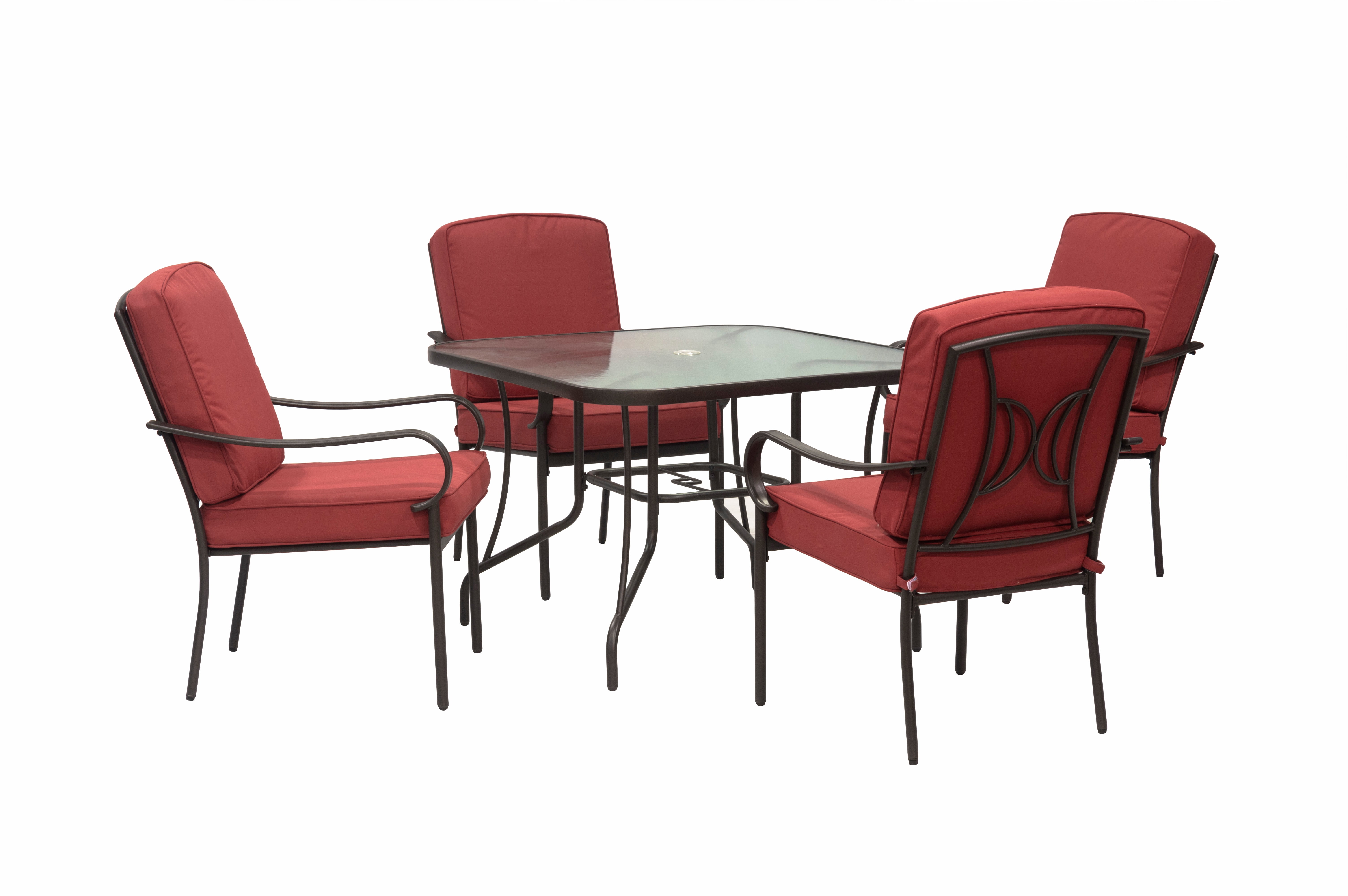 Outdoor Patio Garden Furniture Augusta 5-Piece Dining Set with 4 Cushioned Chairs, 1 Square Dining Table - Red