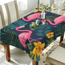 Yayeee Tablecloths 54" x 54" Rectangle Wrinkle Resistant Party Table Cover, Yellow Floral Flamingo