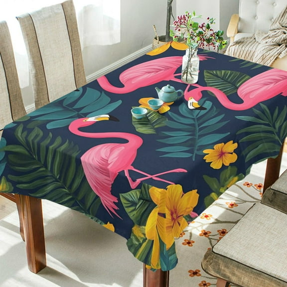 Yayeee Tablecloths 54" x 54" Rectangle Wrinkle Resistant Party Table Cover, Yellow Floral Flamingo