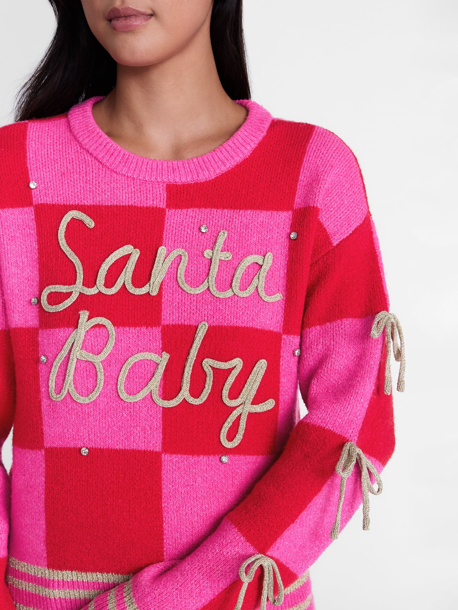 Women’s Santa Baby Checkered Applique Sweater by Holiday Time, Midweight, Sizes XXS-XXL