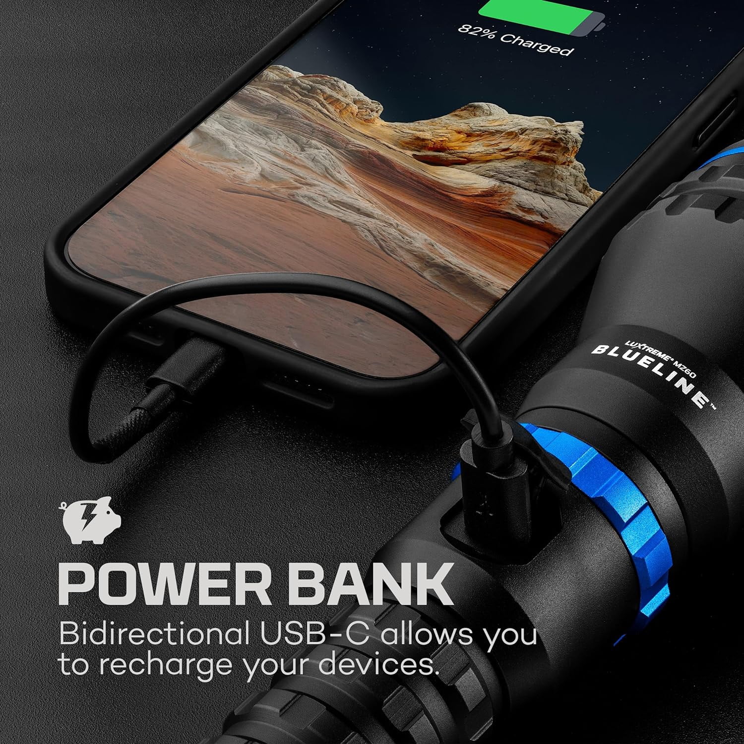 NEBO Luxtreme MZ60 Blueline Rechargeable, Powerful 500 Lumen Half-Mile Beam Flashlight