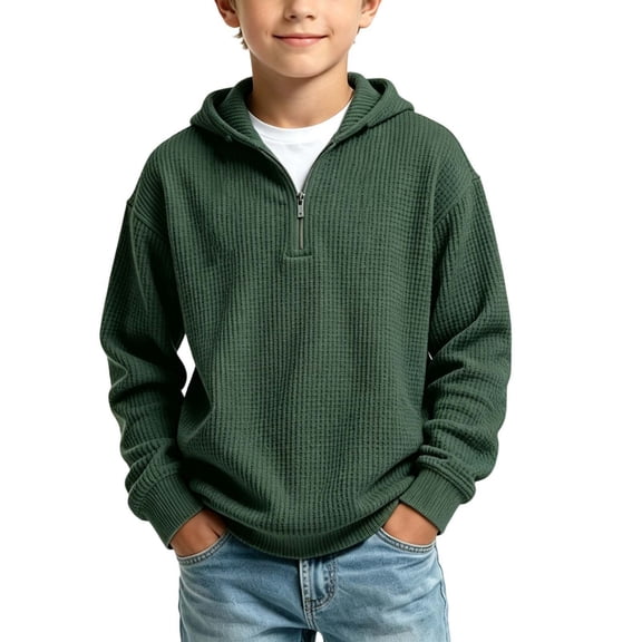 akafmk Boys Half Zip Pullover Hoodie Sweatshirt Long Sleeve Waffle Knit Hooded Tops Casual Sweatshirt Fall Clothes for School Outdoor Wear, Size 9-10 Years