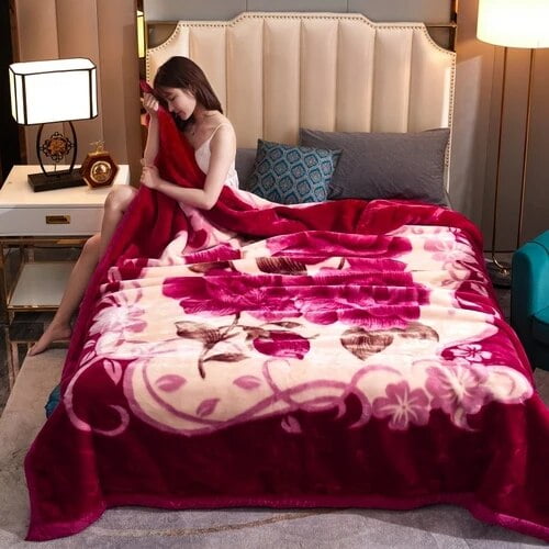 Mantas de visón Raschel de doble capa, mantas de tiro de piel sintética de lana gruesa, mantas de cama con estampado Floral de animales