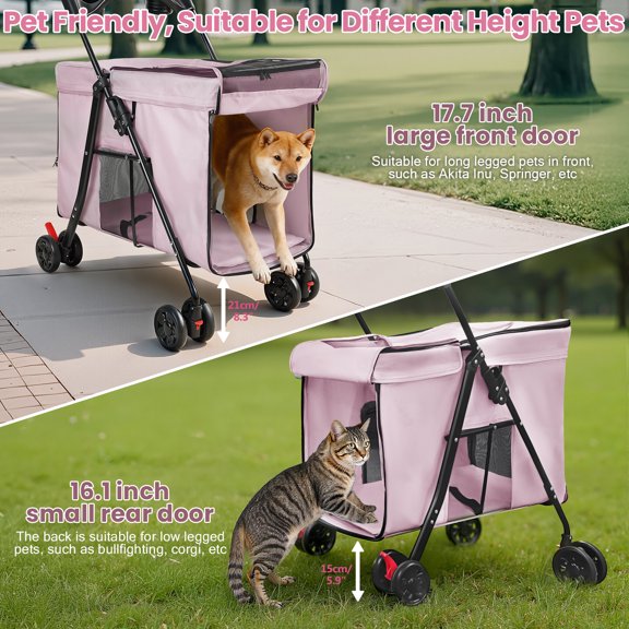 Dog Stroller for Large & Medium Dogs, Pet Stroller, Dog Stroller with 360-degree Wheels Foldable & Ventilated, Pink