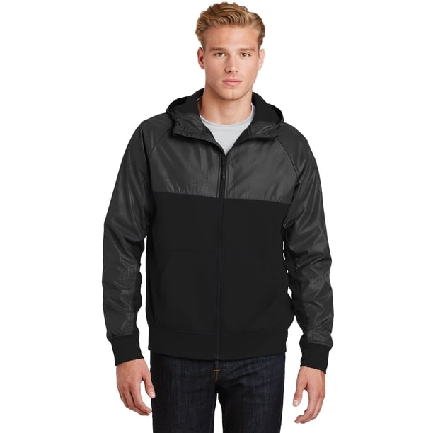 Sport-Tek Embossed Hybrid Full-Zip Hooded Jacket JST50 Negro/Negro 2XL deporte-tek JST50