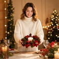 thumbnail image 5 of Bcylexb Christmas Candle Wreaths for Tabletop, 11.8" Artificial Flower Wreaths with Pine Greenery Table Arrangement for Christmas Thanksgiving Table Decor, 5 of 9