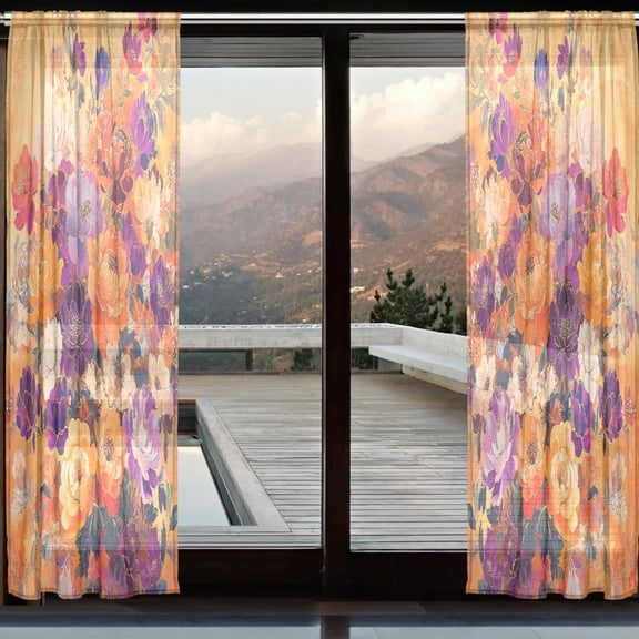 BZSMCE Curtains 110/118 Inch Long French Curtains Vibrant Floral Burst Print For Farmhouse Bedroom Curtains Window Curtain Set 2