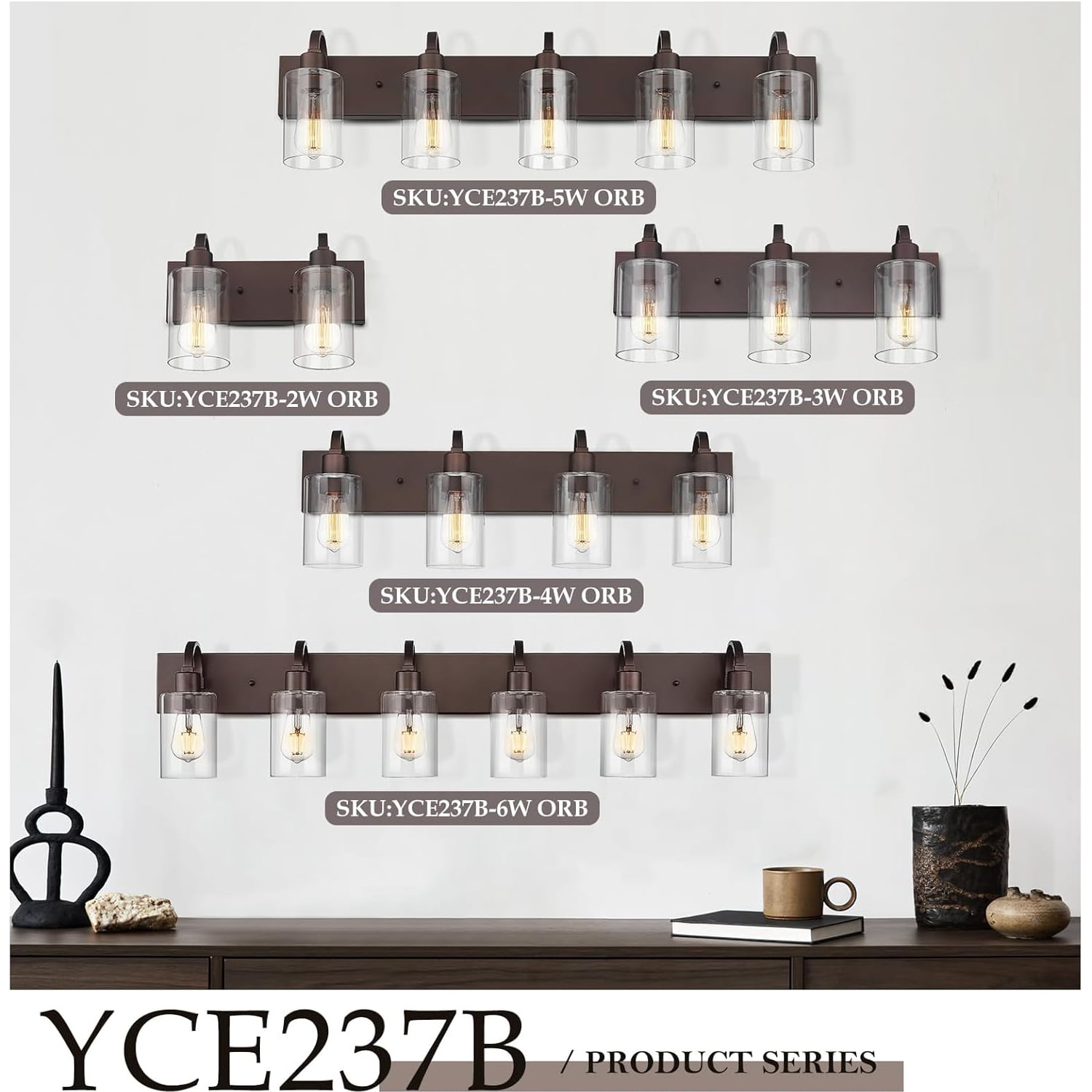 Emliviar 3-Light Bathroom Vanity Light Fixtures - Bath Wall Lamp in Oil Rubbed Bronze Finish with Clear Glass, YCE237B-3W ORB