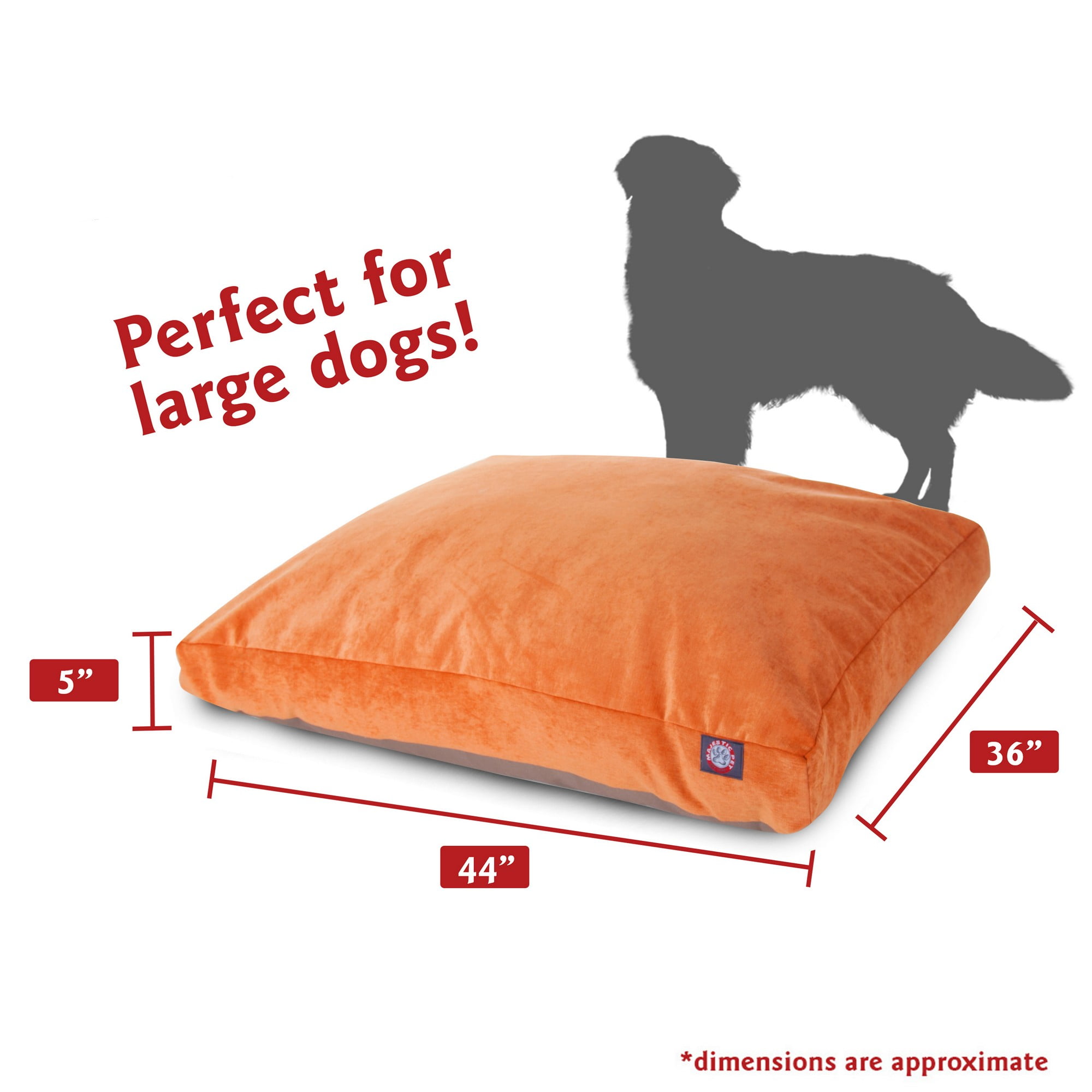 Majestic Pet | Villa Velvet Shredded Memory Foam Rectangle Pet Bed For Dogs, Removable Cover, Orange, Large