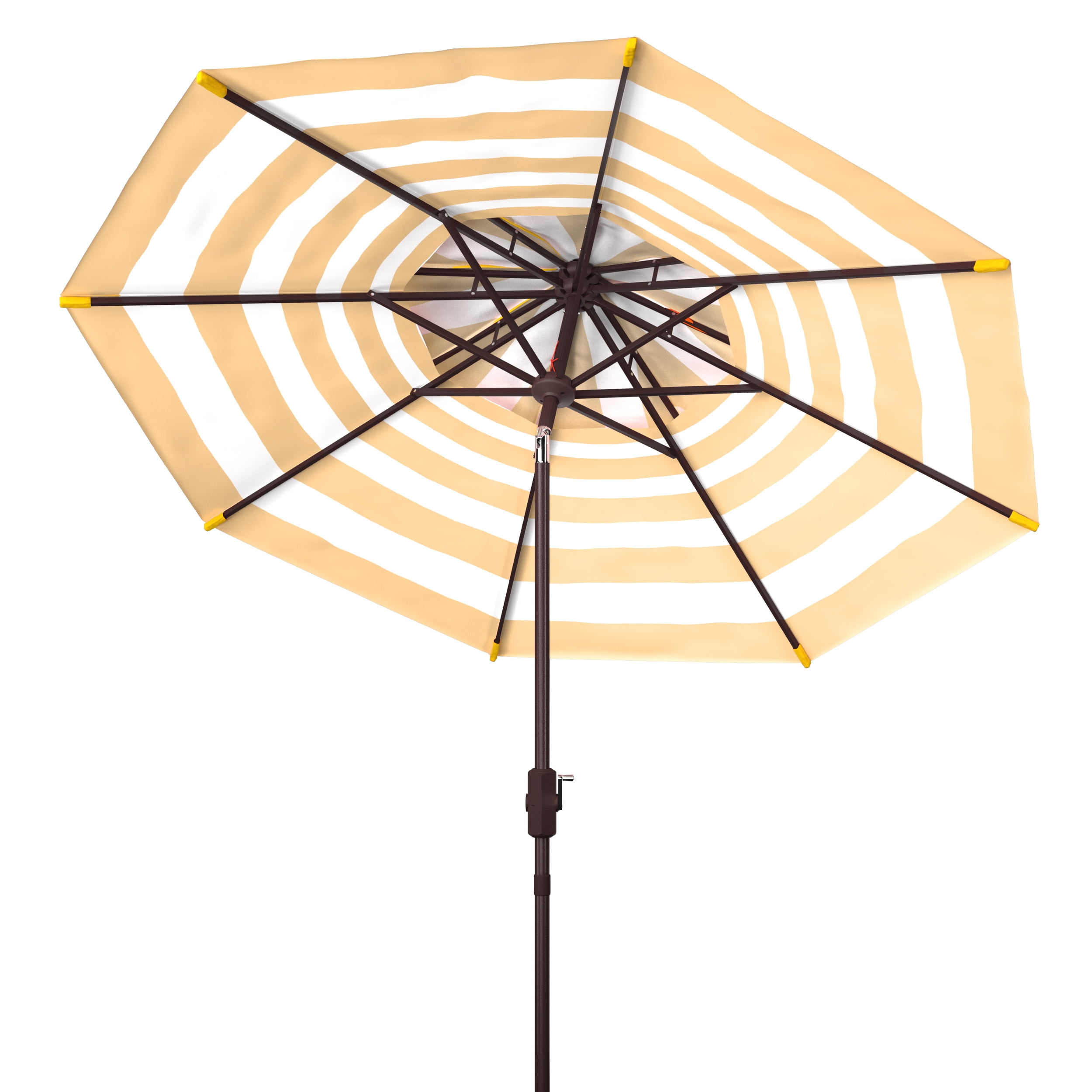 Safavieh Outdoor Iris 9ft Doubletop Crank Patio Umbrella, Yellow Stripe