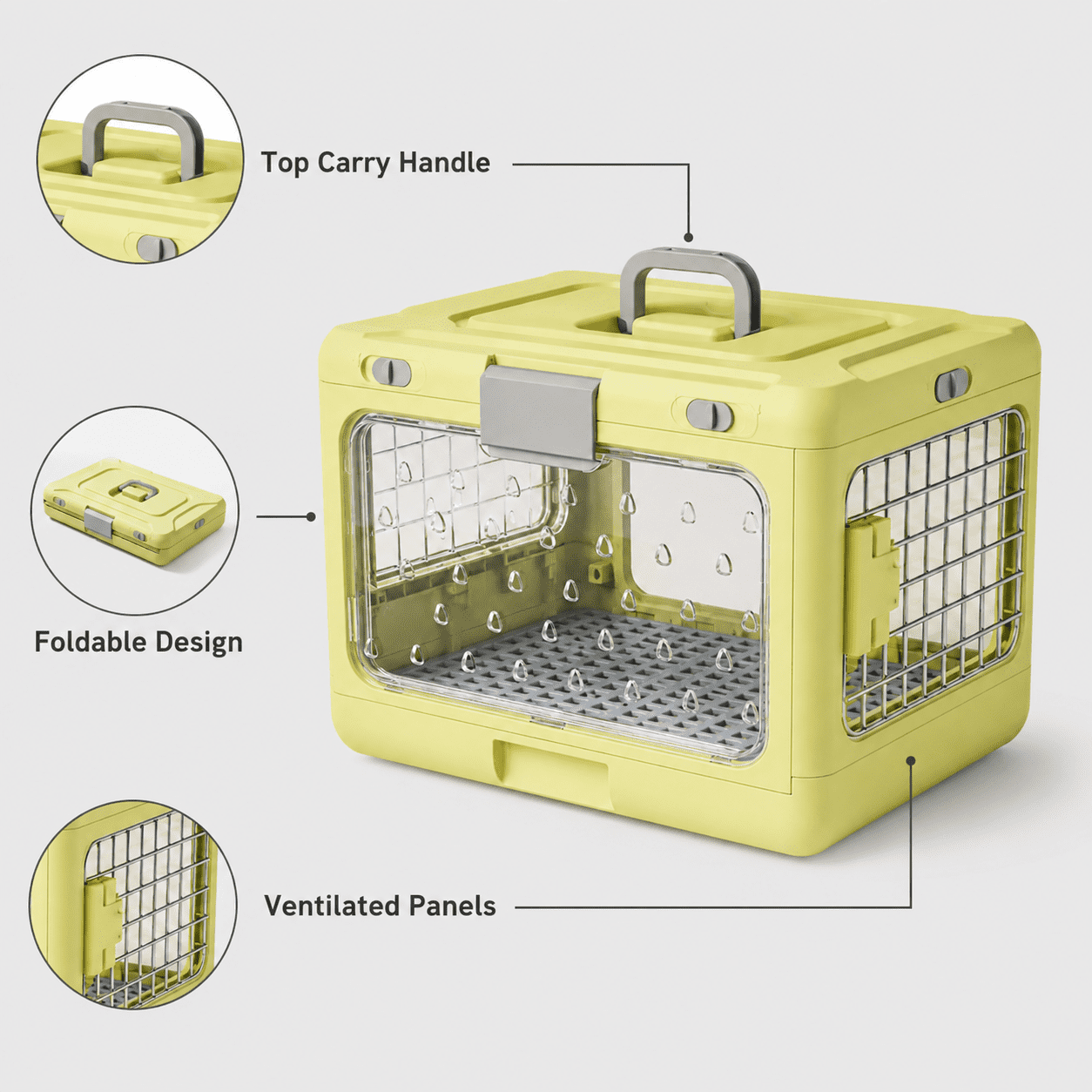 Collapsible Hard-Sided Pet Carrier, Portable 20" Travel Kennel for Small Dogs & Cats, Durable PP Material with Comfort Grip Handle and Secure Locking Gate, Matcha Sage
