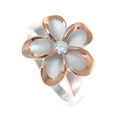 thumbnail image 2 of 925 sterling silver Hawaiian 15mm plumeria flower cz rhodium and pink rose gold plated 2 tone ring size 3, 2 of 5