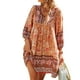 thumbnail image 1 of Vestido floral de mujer Mangas 3/4 Cintura suelta Cuello en V Vestido corto casual para uso diario Naranja XL, 1 of 6