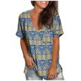thumbnail image 1 of Pompotops Mode Femme Grande Taille Dégradé Couleur T-shirt à Manches Courtes Col en V, 1 of 7
