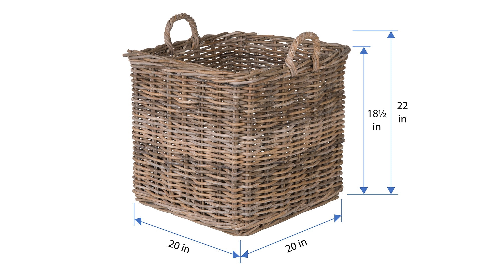 Kouboo Square Rattan Basket, Decorative Storage Basket and Planter, Living Room, Blankets, Laundry Basket, Linens