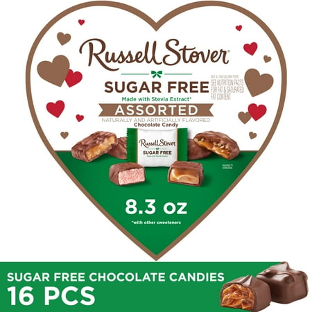 Russell Stover Valentine's Day Sugar Free Assorted Chocolate Candy Heart Gift Box, 8.3 oz.