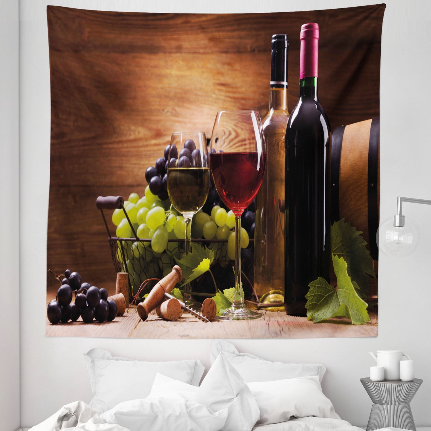 Wine Tapestry, Glasses of Red and White Drink Served Grapes French ...
