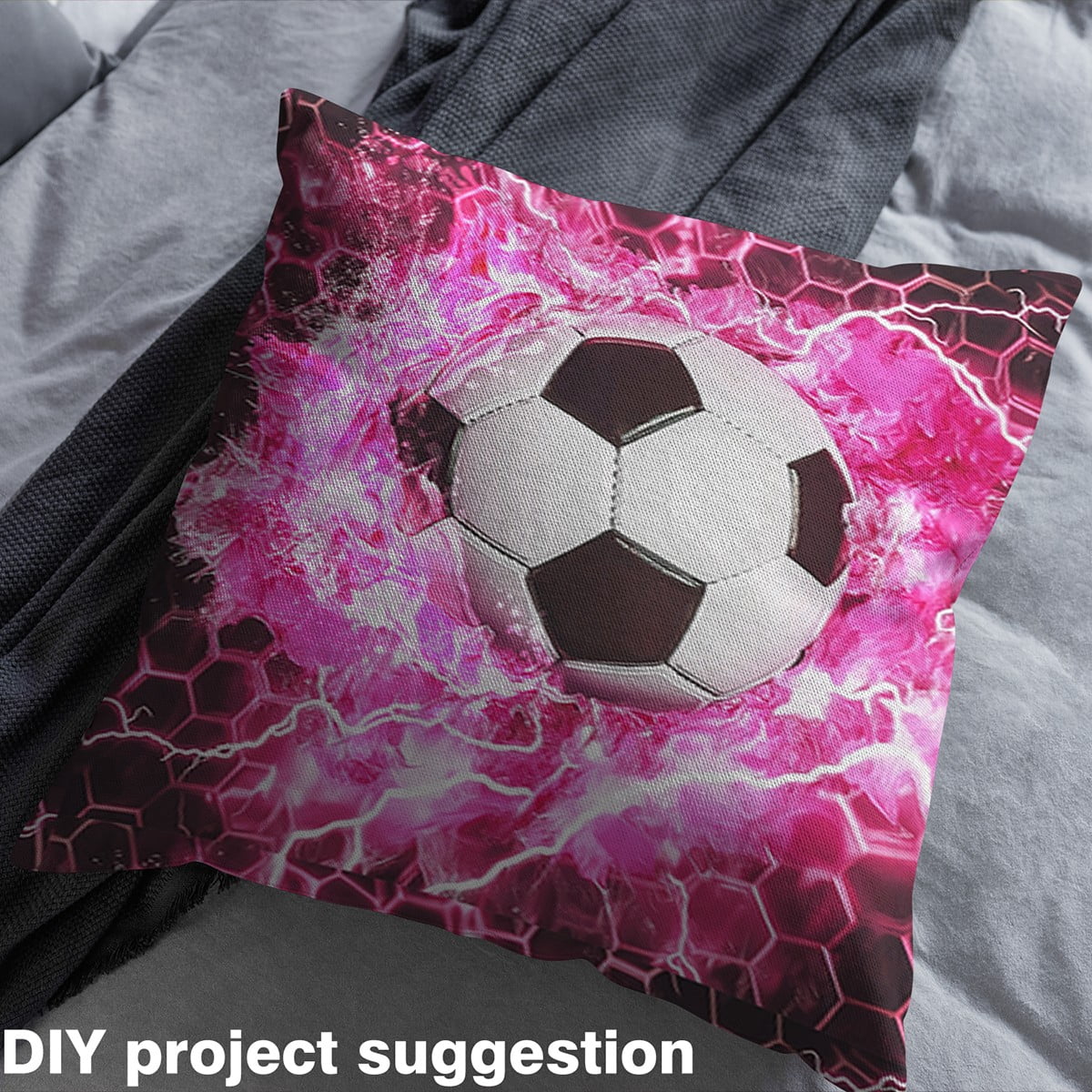 Feelyou Teens Neon Soccer Fabric by the Yard 3 Yards, Honeycomb Geometric Sewing Fabric, Football Sports Lover Home Decor Fabric by the Yard, Super Cozy Room Decor