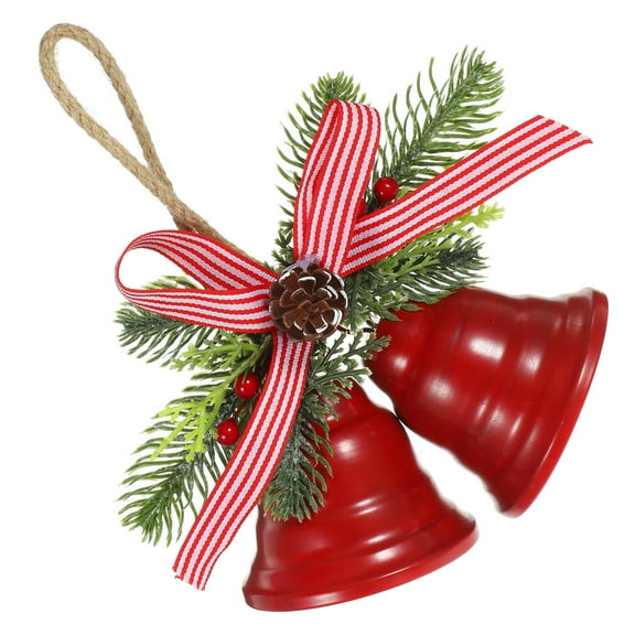 HONITANO 1Pcs Double-Bell Pendant Metal Christmas Bells for Decoration Red White Green Brown 7Cm Height 8Cm Diameter