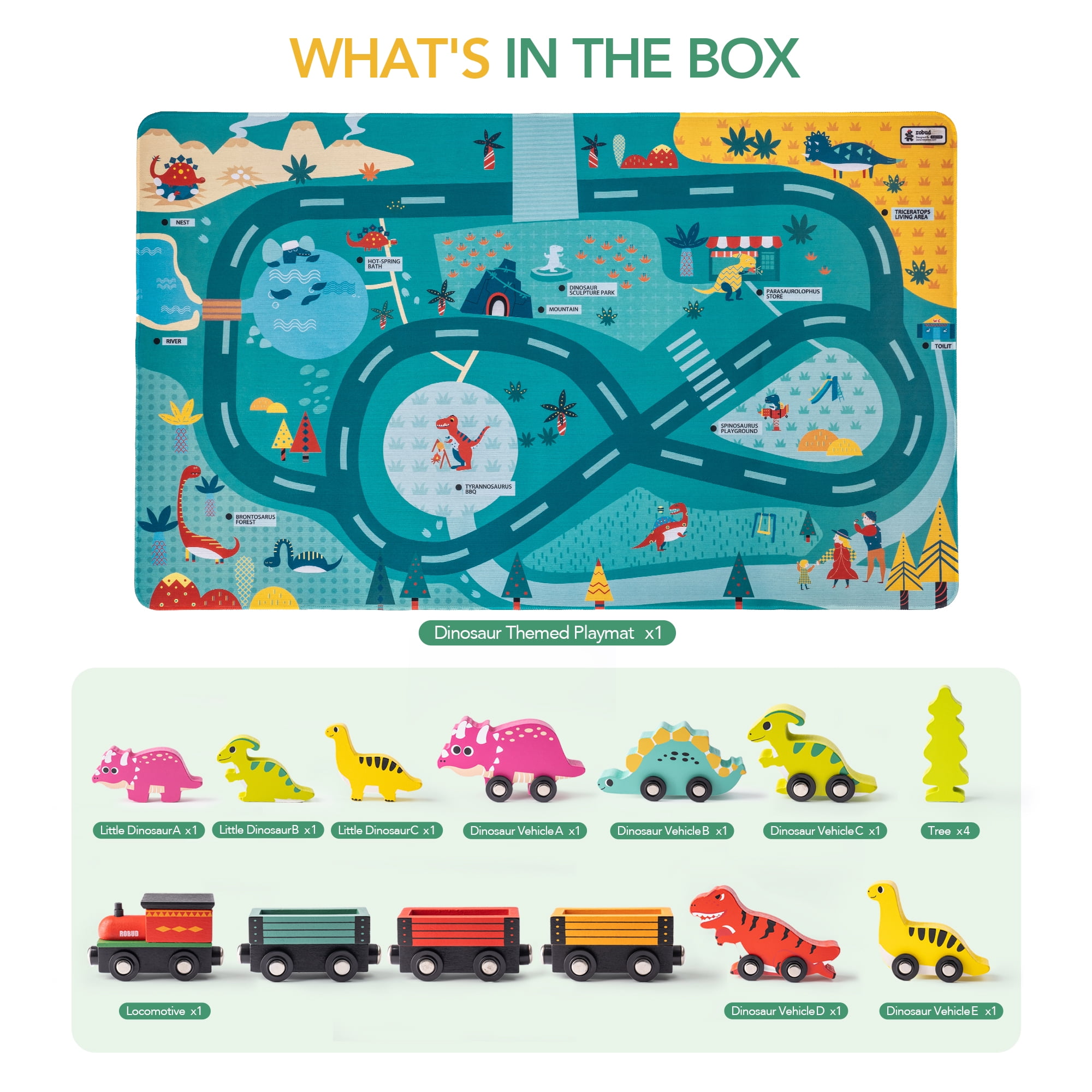 Romacci Wooden Train Set Wooden Train Track Set ,Dinosaur（10 pcs an order）