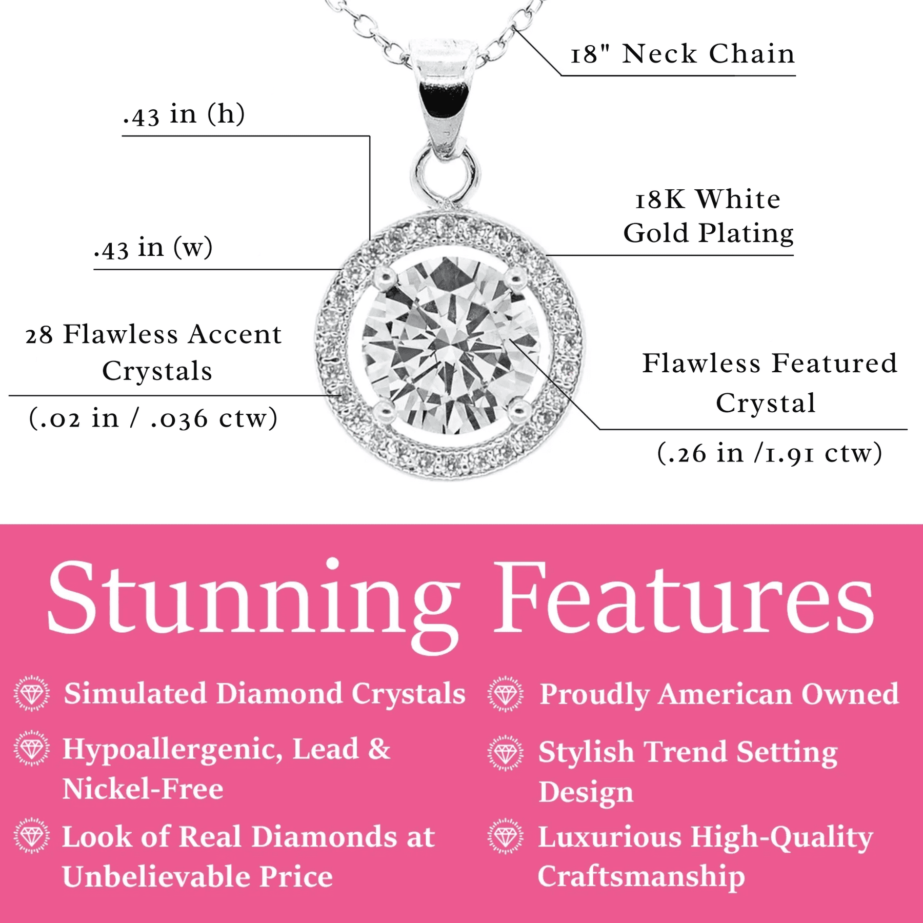 Cate & Chloe Pack of 3 - Blake 18k Gold Plated Women's Halo Necklace with Simulated Diamonds