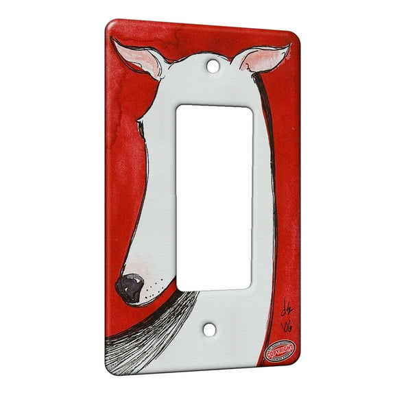 KuzmarK™ 1 Gang Rocker Wall Plate - White Greyhound on Red Abstract Dog Art by Denise Every