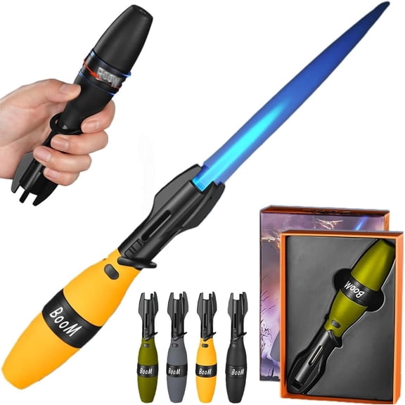 Creative Rocket Fidget Lighter, Windproof Blue Flame Torch Lighter with Safety Lock, Adjustable Jet Flame & Rotating Body, Refillable Butane Lighters for BBQ, Camping | Outdoor Survival Tool (Yellow)