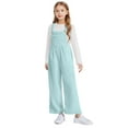 thumbnail image 4 of CYRBOKO Girls Fleece Overalls, Stretchy Front Pocket Thermal Winter Jumpsuits for Kids Light Blue Size 11-12 T, 4 of 8