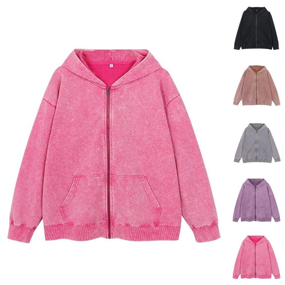 Fashion Sweatshirt Women's Solid Sweatshirt Women's Heavyweight Pullover Hoodie Zip Up Sweatshirt With Distressed Wash For Casual Wear