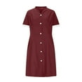 thumbnail image 4 of Abomasnow Nurse Scrubs Dress for Women Formal Lapel Neck Short Sleeve Button Down Work Dress Comfy Nursing Uniform with Pockets, 4 of 6