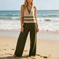thumbnail image 2 of Guluxicc 2 Piece Women's Outfit Sets Linen V Neck Stripe Tank Tops High Waist Pleated Wide Leg Pants Outfits for Summer Casual Wear, 2 of 8
