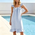 thumbnail image 2 of NominalSnug Womens Cotton Nightgown Square Neck Ruffle Strap Sleeveless Midi Sleep Dress With Pockets Loungewear, 2 of 6