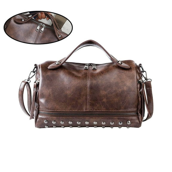 FRCOLOR Fashion Crossbody Bag Rivet Handbag Creative Shoulder Bag for Women Ladies (Coffee)