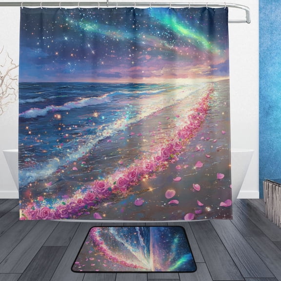 BZSMCE Shower Curtain and Bath Accessory Set,Rose Beach Pattern
