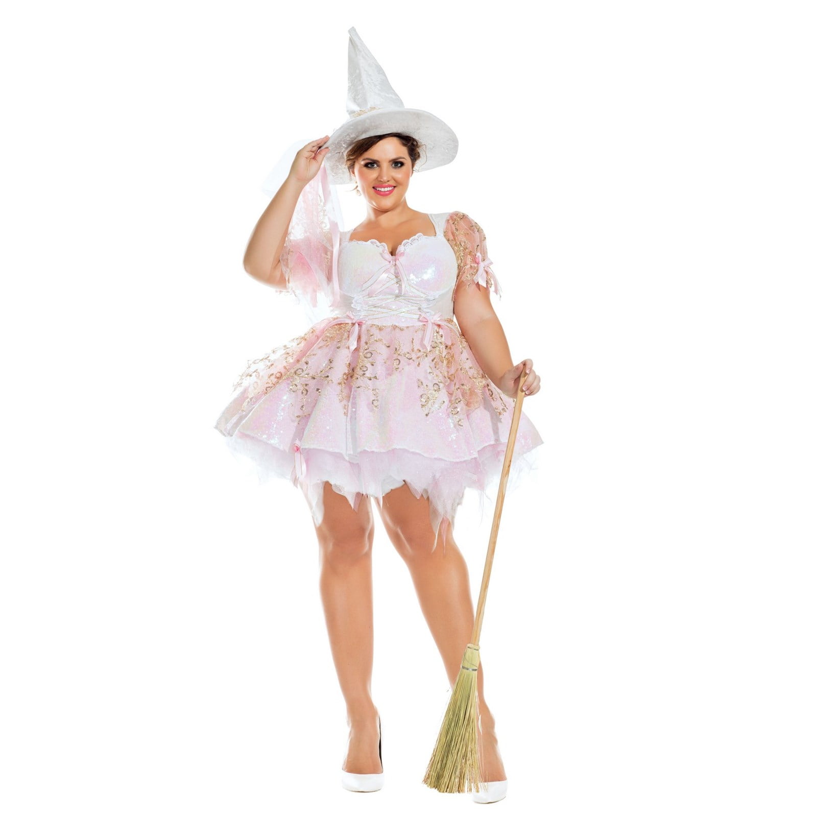 Halloween Adult Sassy Plus White Magic Witch Costume