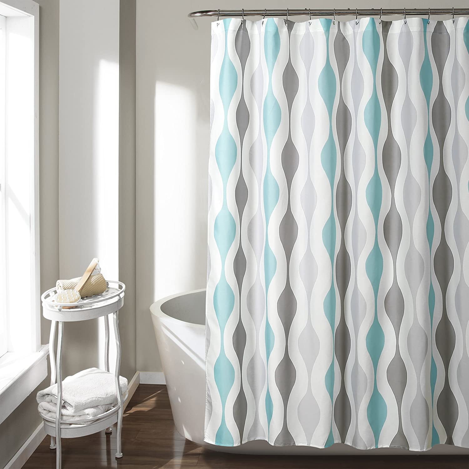 Mid Century Modern Geometric Multicolor Fabric Shower Curtain