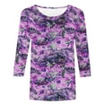 thumbnail image 4 of MIUOWANP Women's Fashion Printed T-shirt 3/4 Sleeves Blouse Round Neck Casual Tops New Edition Top Shirt Clearance Deals Purple L, 4 of 5
