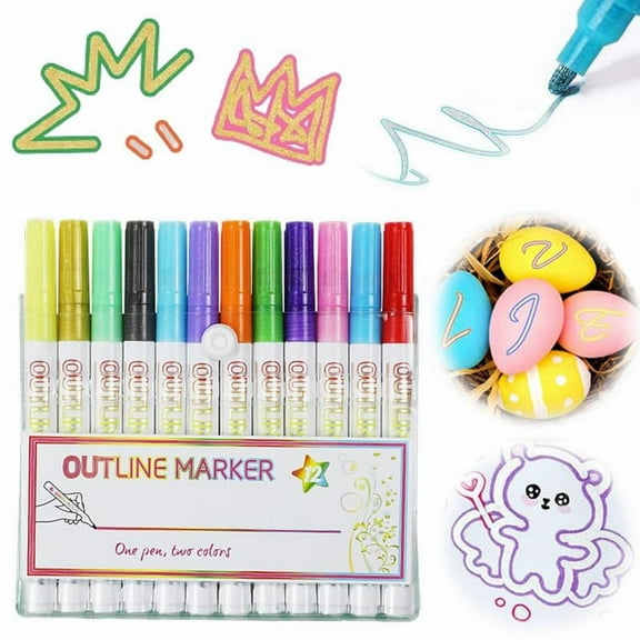 GBAYXJ—Upgraded Marker Pen For Highlight 2024 New Glitter Gel Pens Double Line Outline Pen Markers Colorful Art Pens For Writing Scrapbooking Journal Drawing Supplies (8 Colors) 1ml(Plastic)