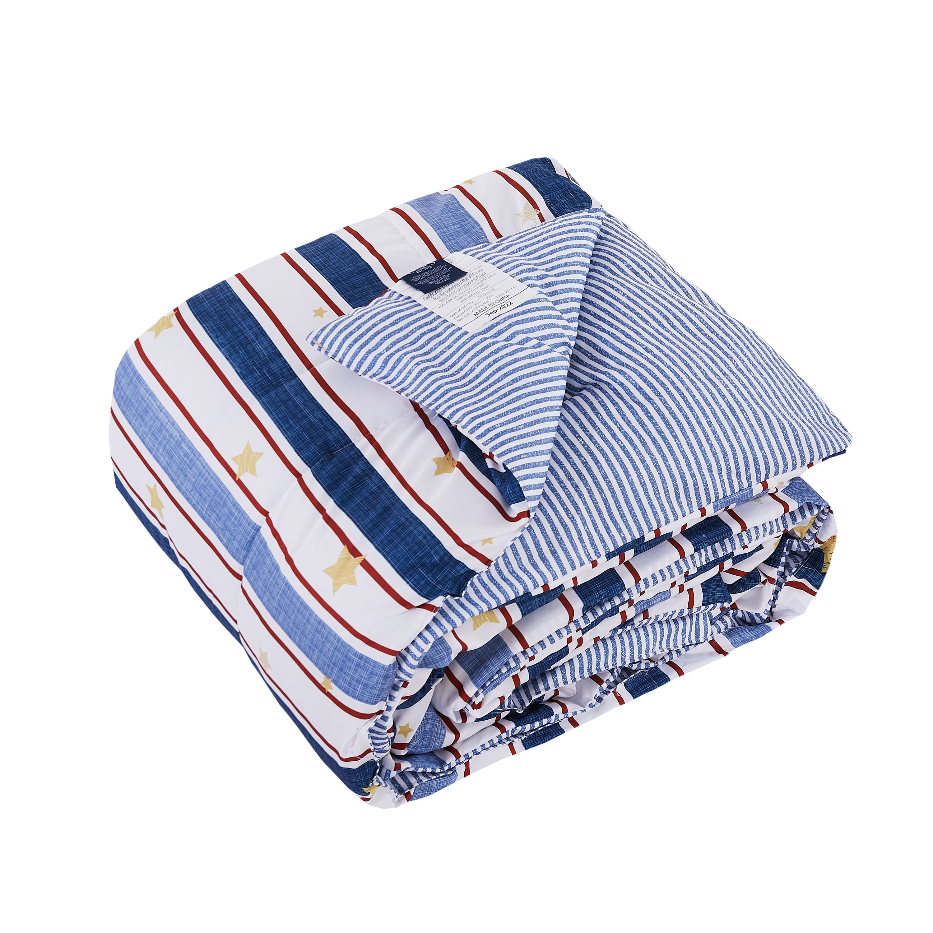 Chaps Boys Comforter Set 2-Piece Reversible Microfiber Kids Comforter Sham Striped Bedding - Red/Blue - Size Full