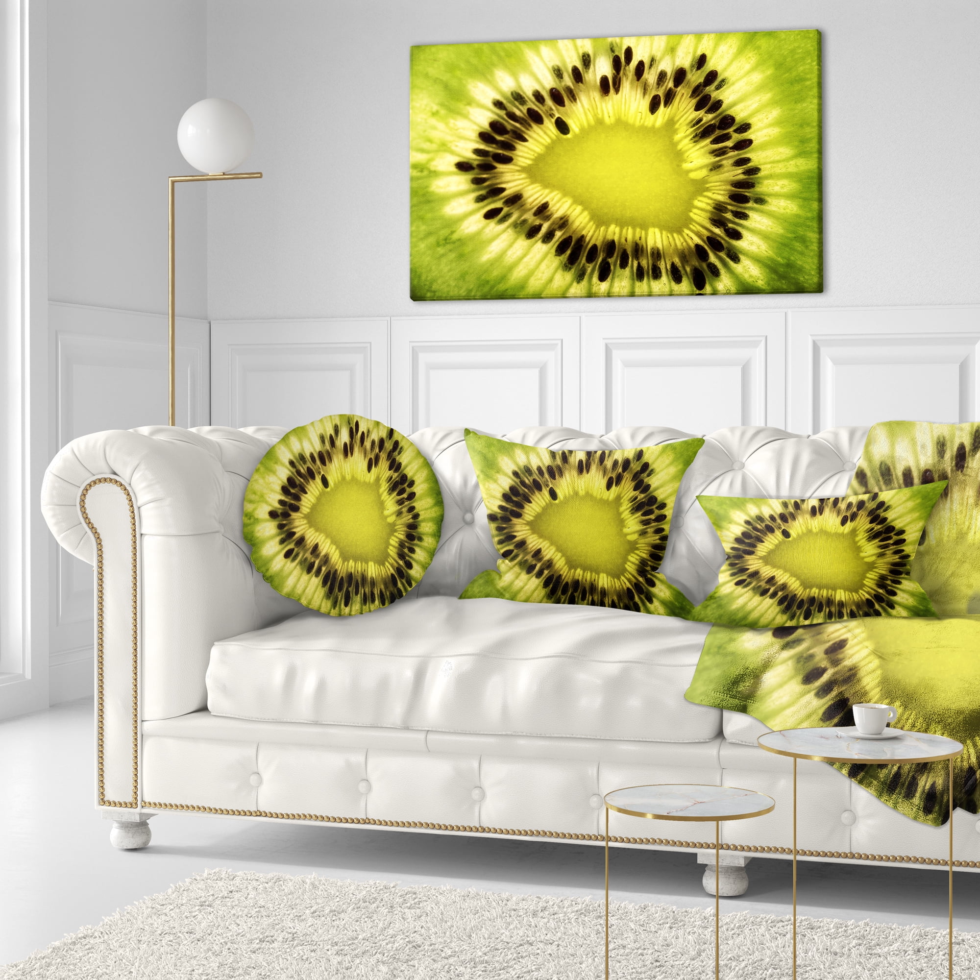 Designart Green Kiwi Seeds and Inside Pattern - Contemporary Throw Pillow - 12x20