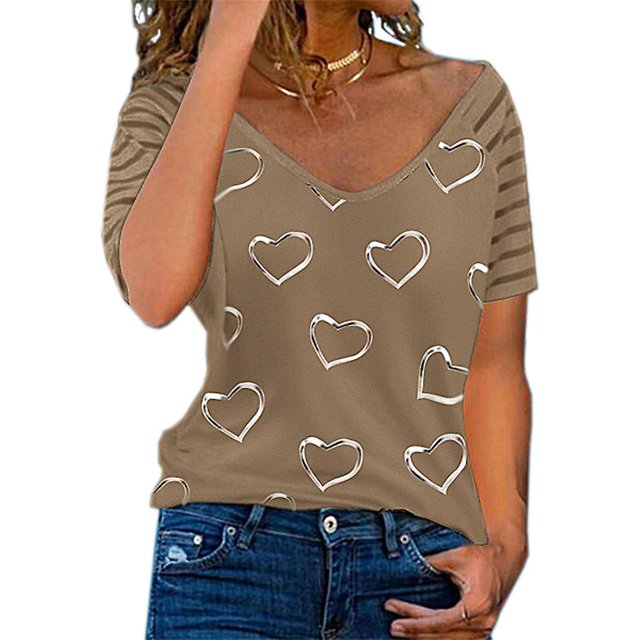 2XL Camiseta con estampado de corazón de amor para mujer Camisetas gráficas de manga corta Camisas