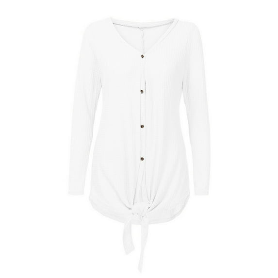 CAICJ98 Women'S Sweaters Fall Women's Long Sleeve V-Neck Button Knit Open Front Cardigan Sweater White,M