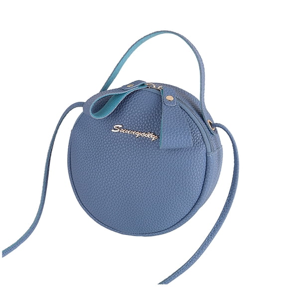 LONGshukeji Womens Round Crossbody Bag Circle Purse Pebbled Faux Leather Top Handle Adjustable Long Strap
