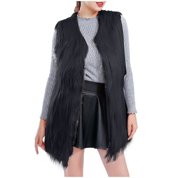 Sentmoon Faux Fur Puffer Vest Regular Coats for Women,Solid Color Casual Fashion Womens Fashion Coats Loose Fit Coats Black XXXL Clearance Sales Today Deals Prime