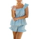 thumbnail image 2 of Conjunto de pijama de verano para mujer, 2 piezas, con volantes, sin mangas, camisetas holgadas y minipantalones cortos, ropa de estar por casa, 2 of 6
