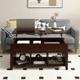 thumbnail image 3 of Topbuy Table Basse Relevable, Table à Manger Moderne avec Compartiment Caché et 3 Cubes Ouverts, Marron, 3 of 10