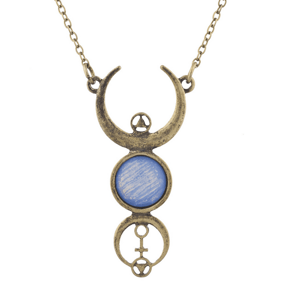Lux Accessories Burnished Faux White Opal Moon Phase Wiccan Pendant Necklace