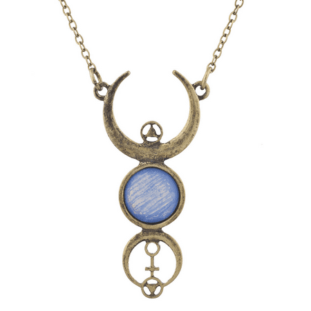 Pink Peruvian Opal Pendant - Lux Accessories Burnished Faux White Opal Moon Phase Wiccan Pendant Necklace